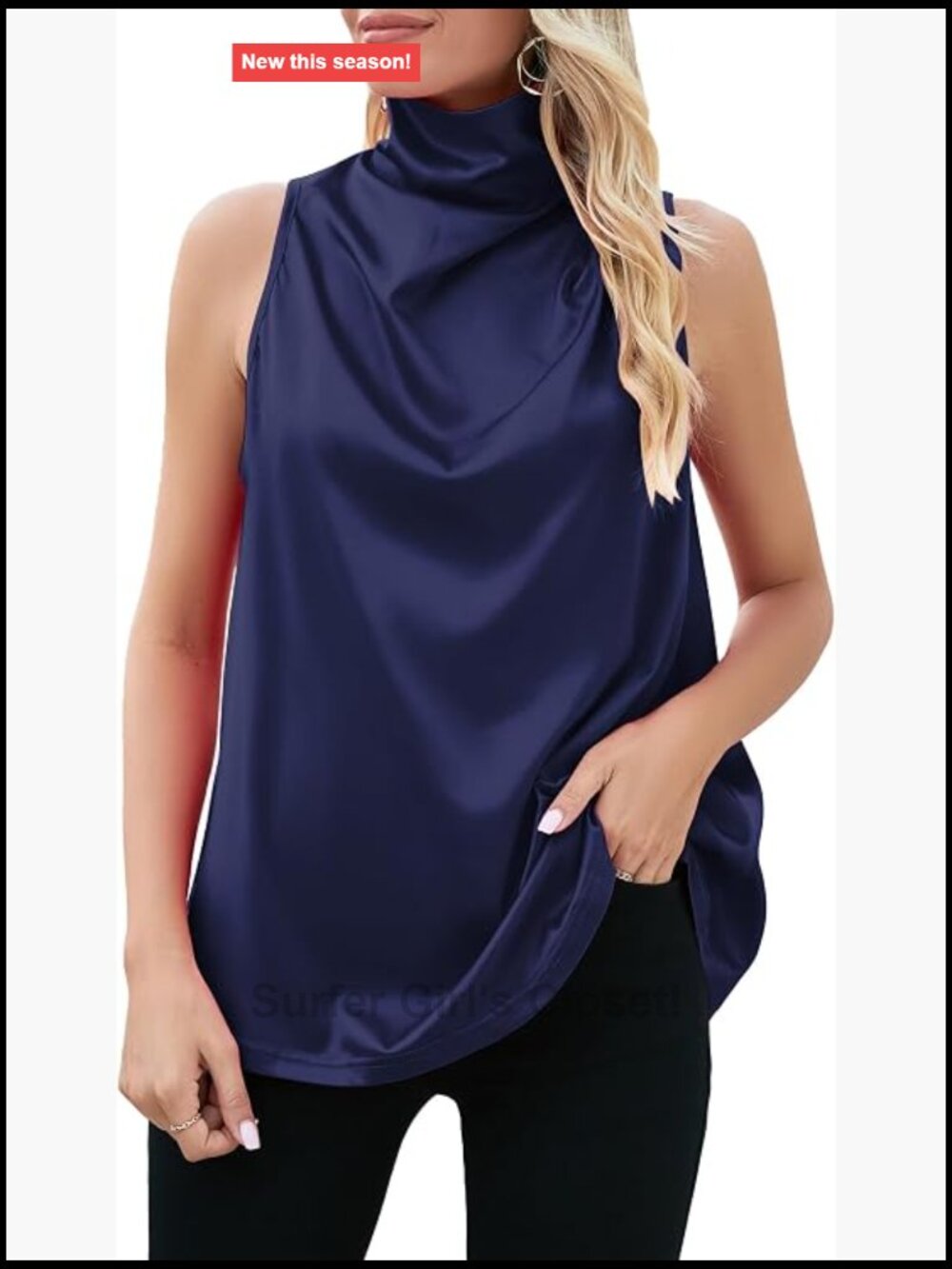 Silky Satin Cowl Neck Sleeveless Tank Top Ruched Cami Blouse
